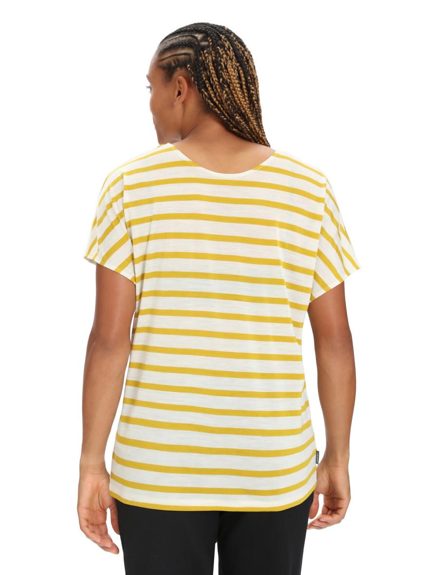 Women's Icebreaker Merino Drayden Reversible Short Sleeve Top Stripe T Shirts Ecru Heather / Silent Gold | CA 1340WNBY